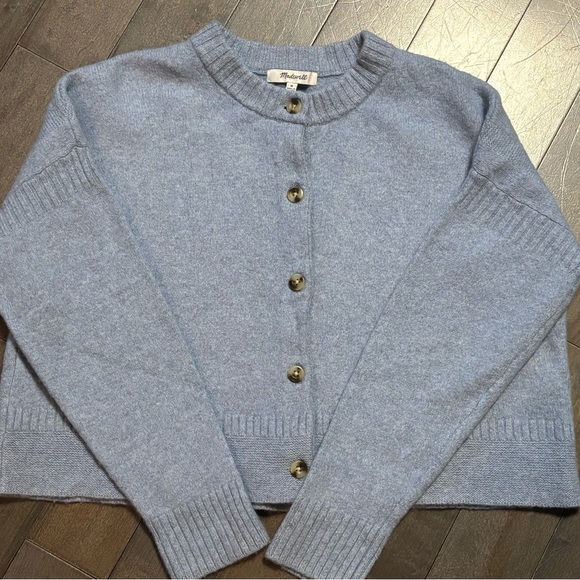 Madewell Clemence Cropped Cardigan Sweater Size M Heather Blue Wool close knit - Picture 2 of 10
